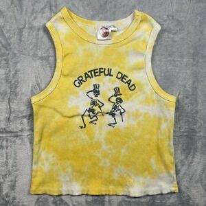 Grateful Dead Tie Dye Ribbed Tank Top Juniors XXLarge Dancing Skeletons Yellow